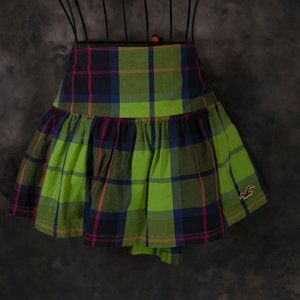 HOLLISTER MINI SKIRT SZ 1 Green Blue Red Dropped Waist, 100% cotton